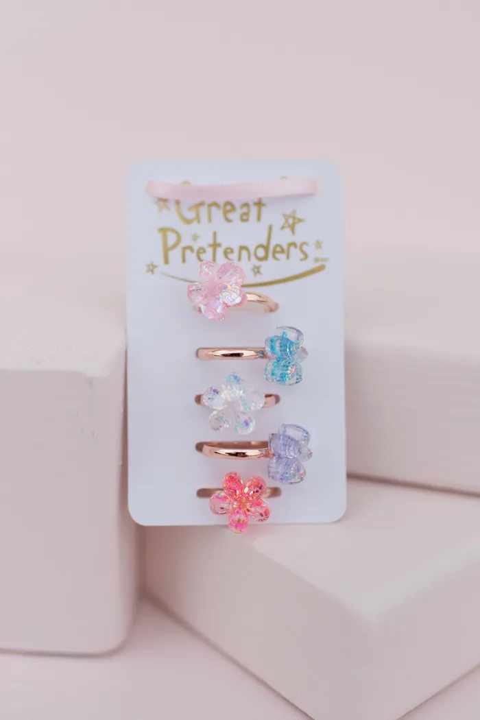 Great Pretenders Boutique Shimmer Flower Rings 5pc Set