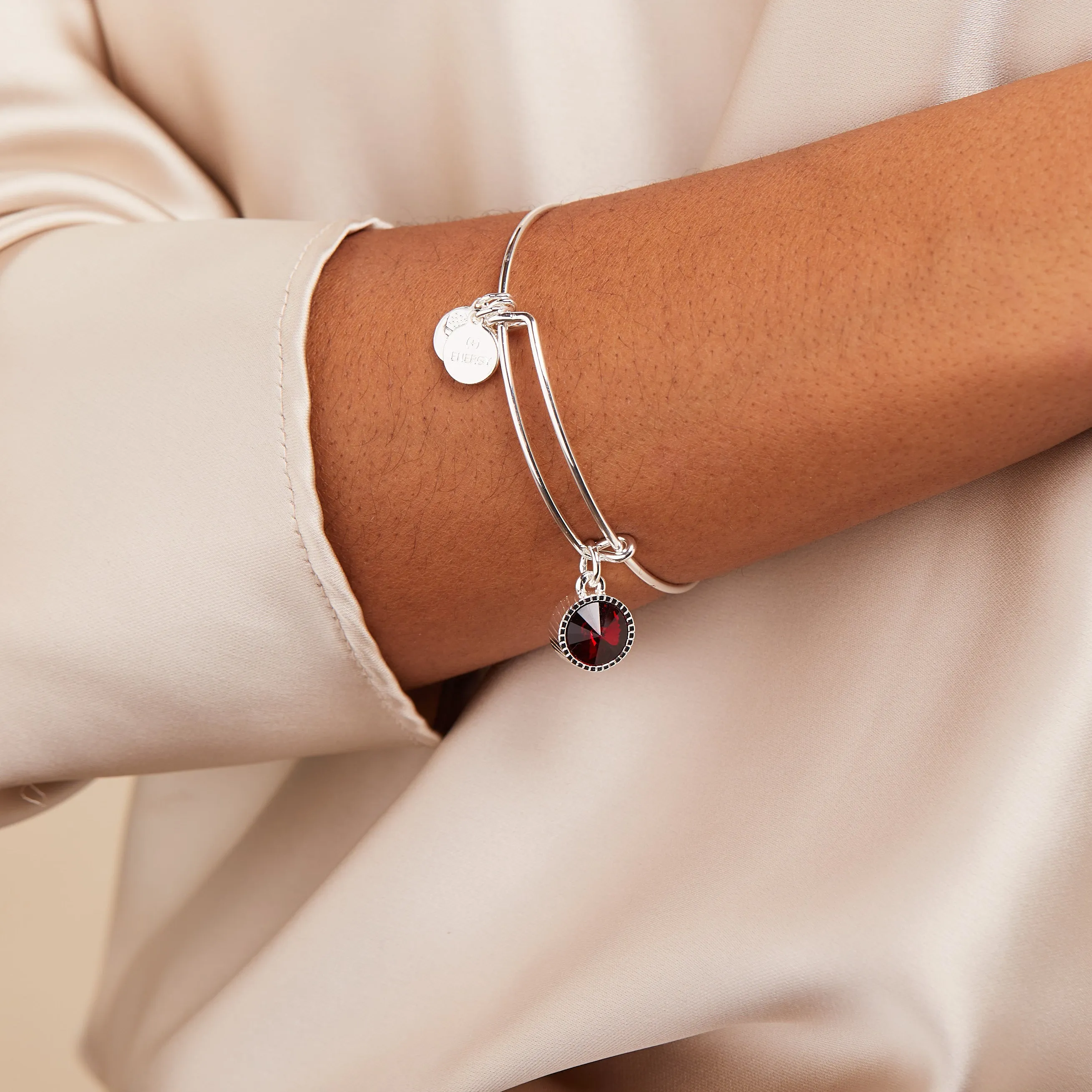 January Birthstone Charm Bangle, Scarlet