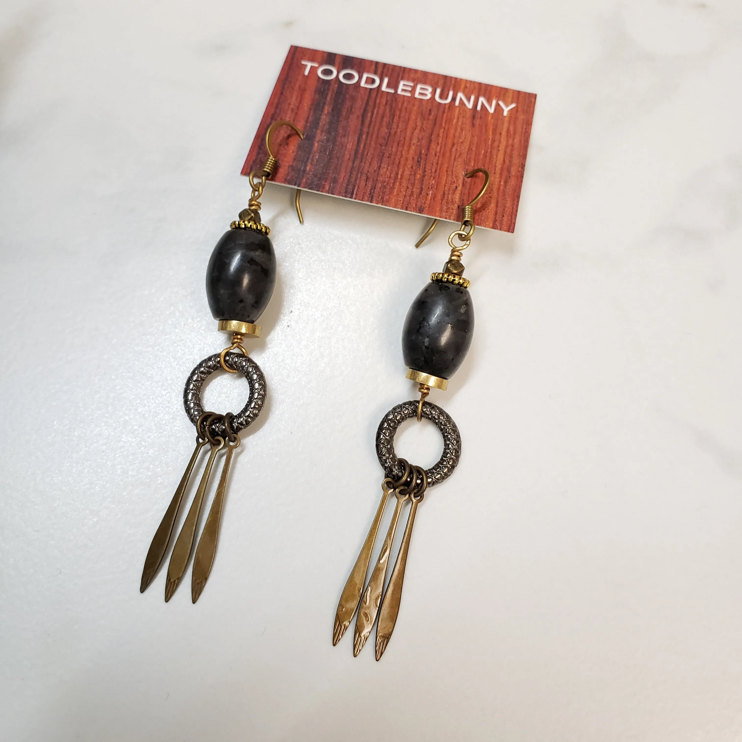 Larvikite fringe drop earrings