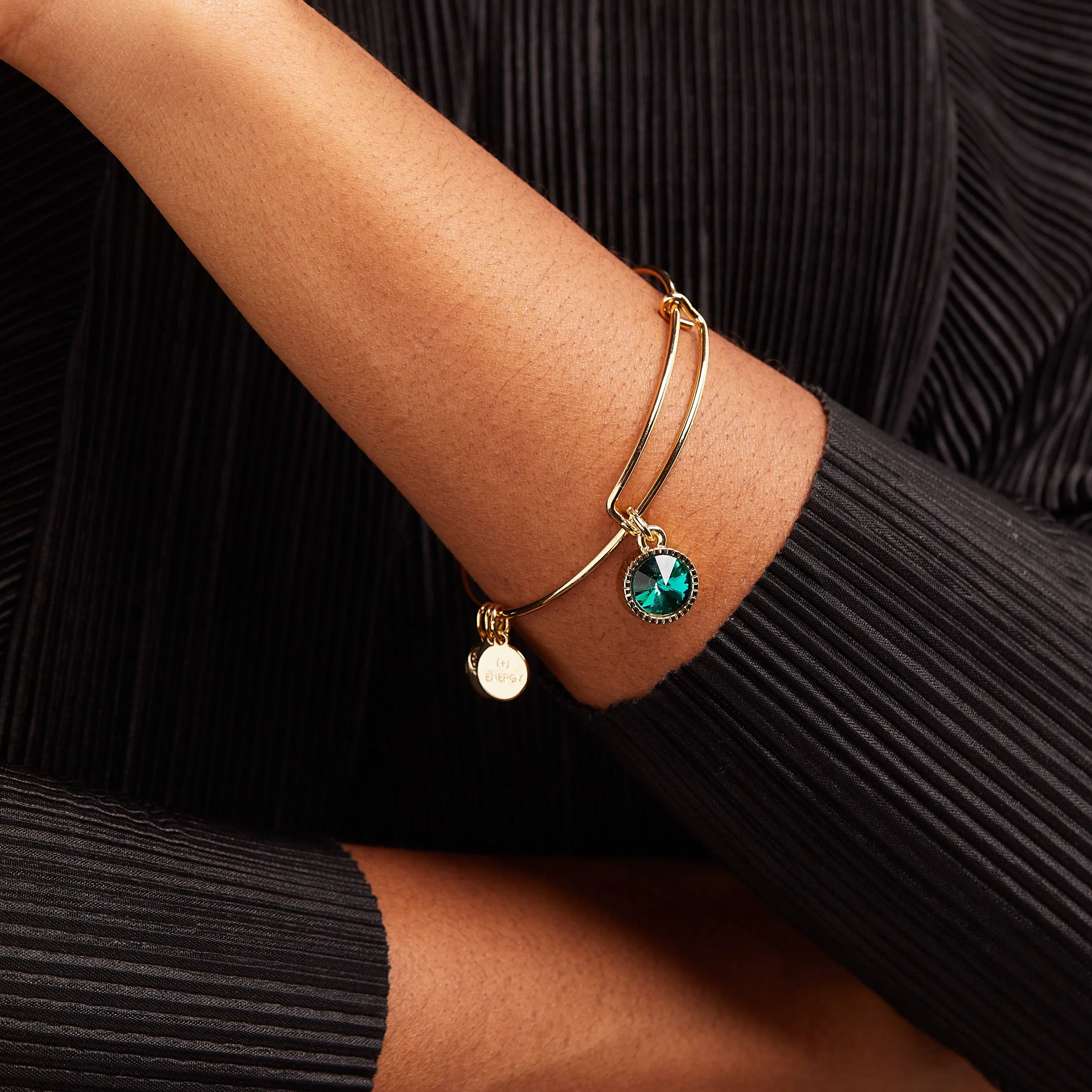 May Birthstone Charm Bangle, Emerald