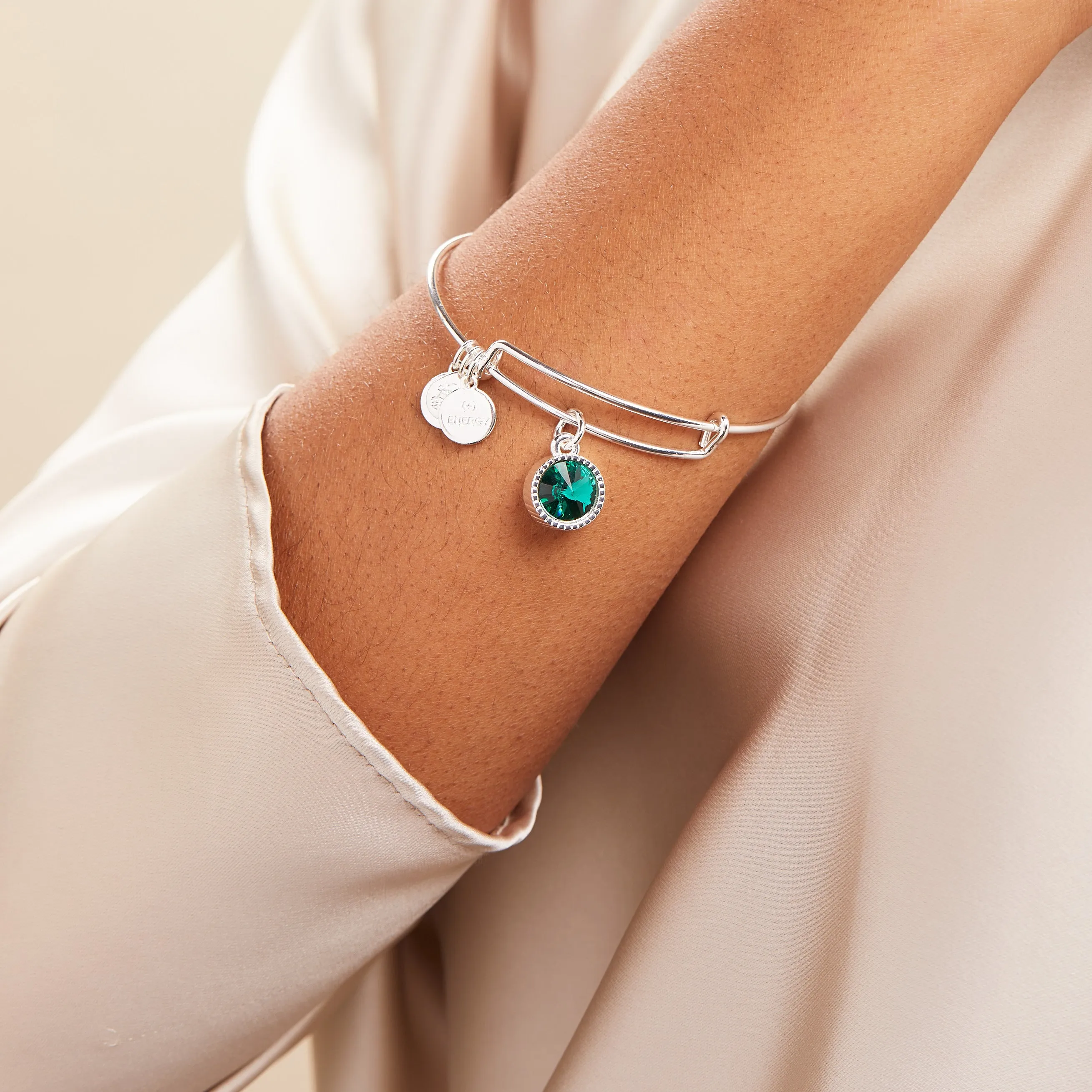 May Birthstone Charm Bangle, Emerald