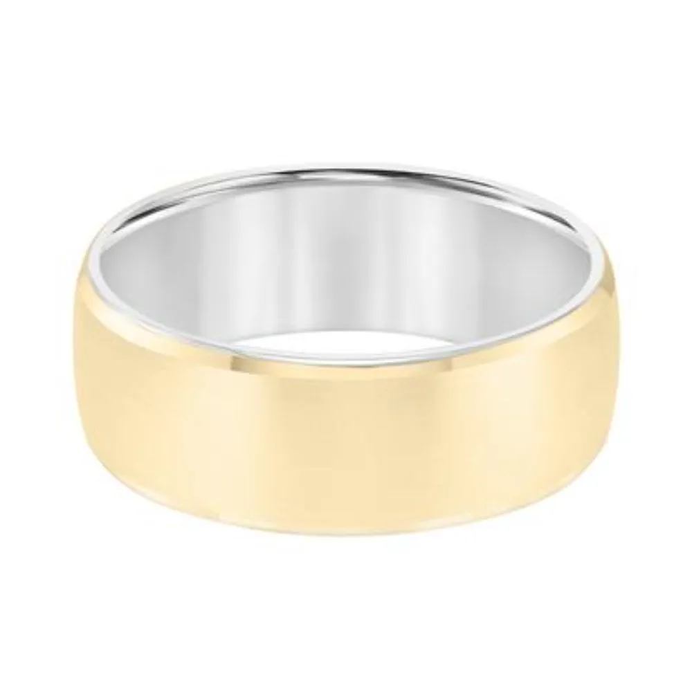 Men's 14k Two-Tone Roll Edge Carved Wedding Band