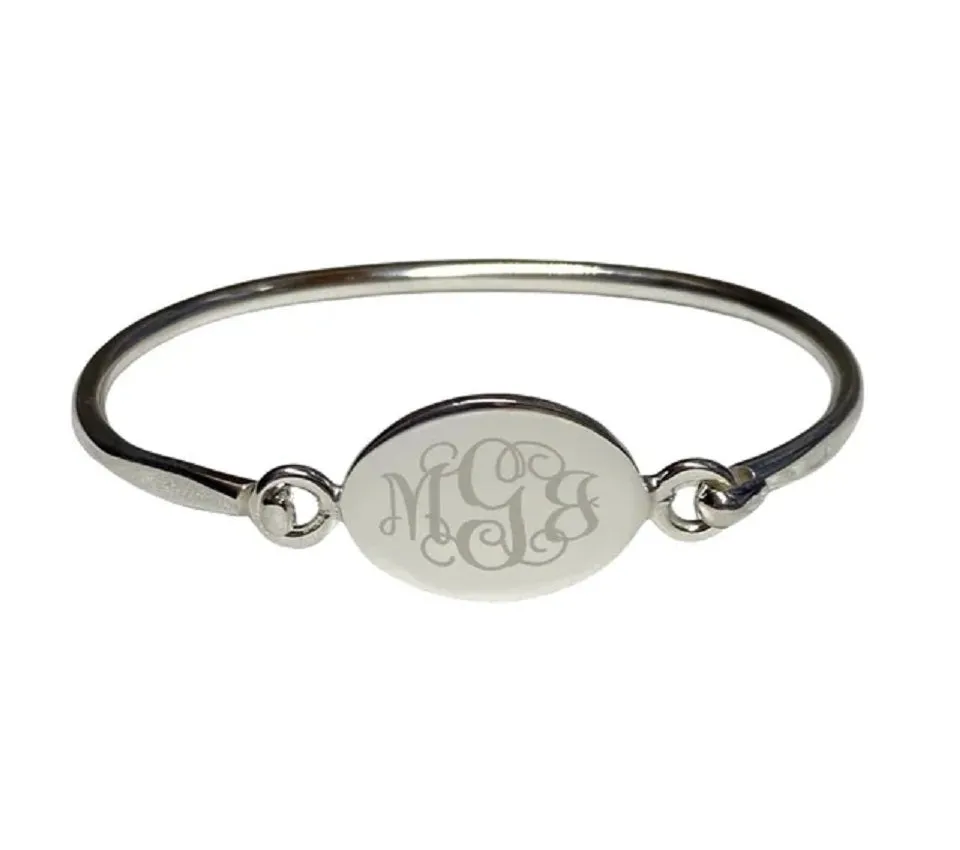 Monogrammed Sterling Silver Oval Bangle Bracelet