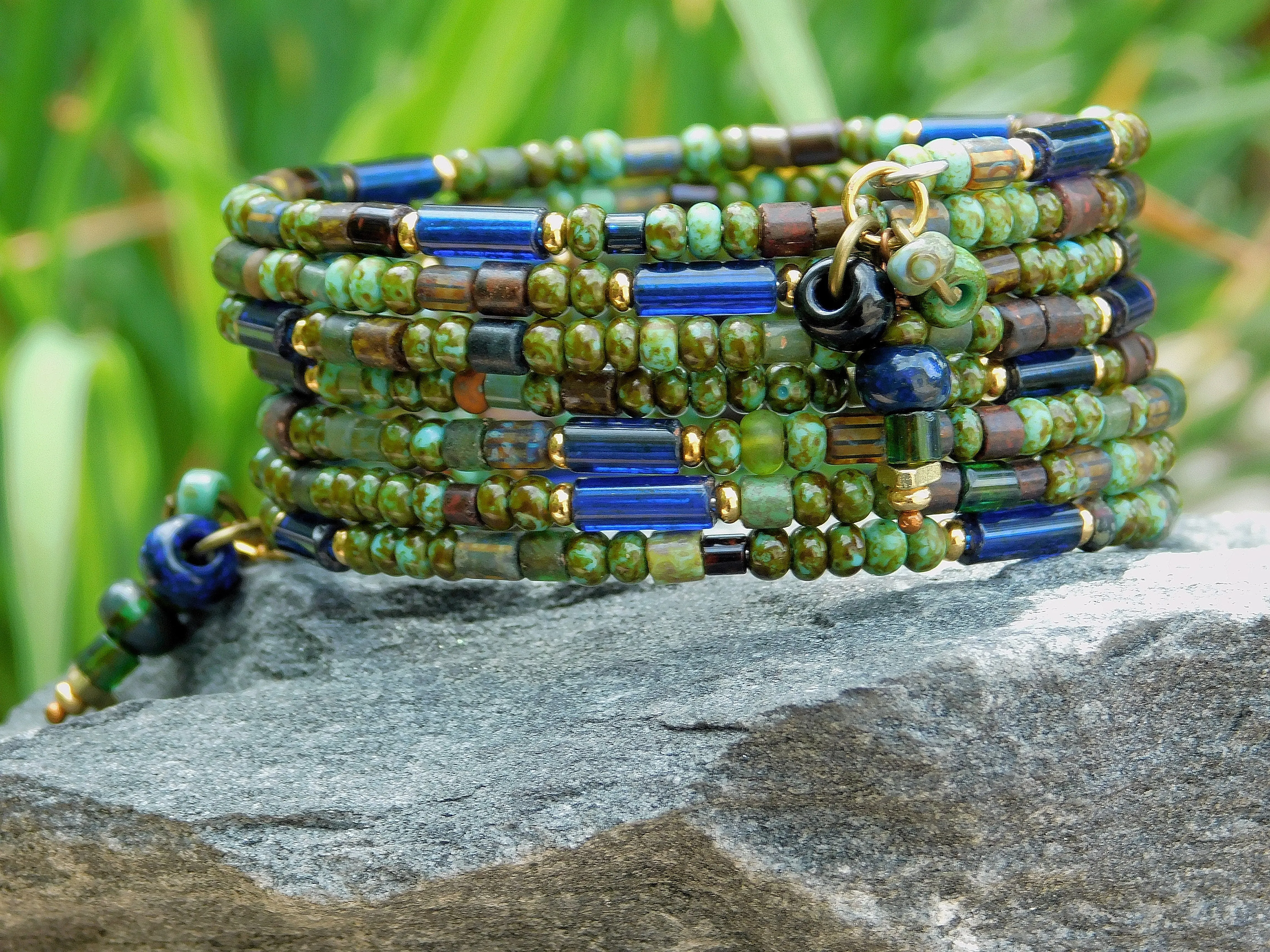 Navy Blue and Green Picasso Bangle