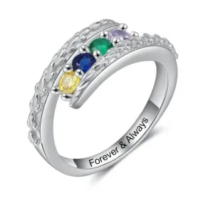 Personalized 4 Stones Engraving Mothers Rings