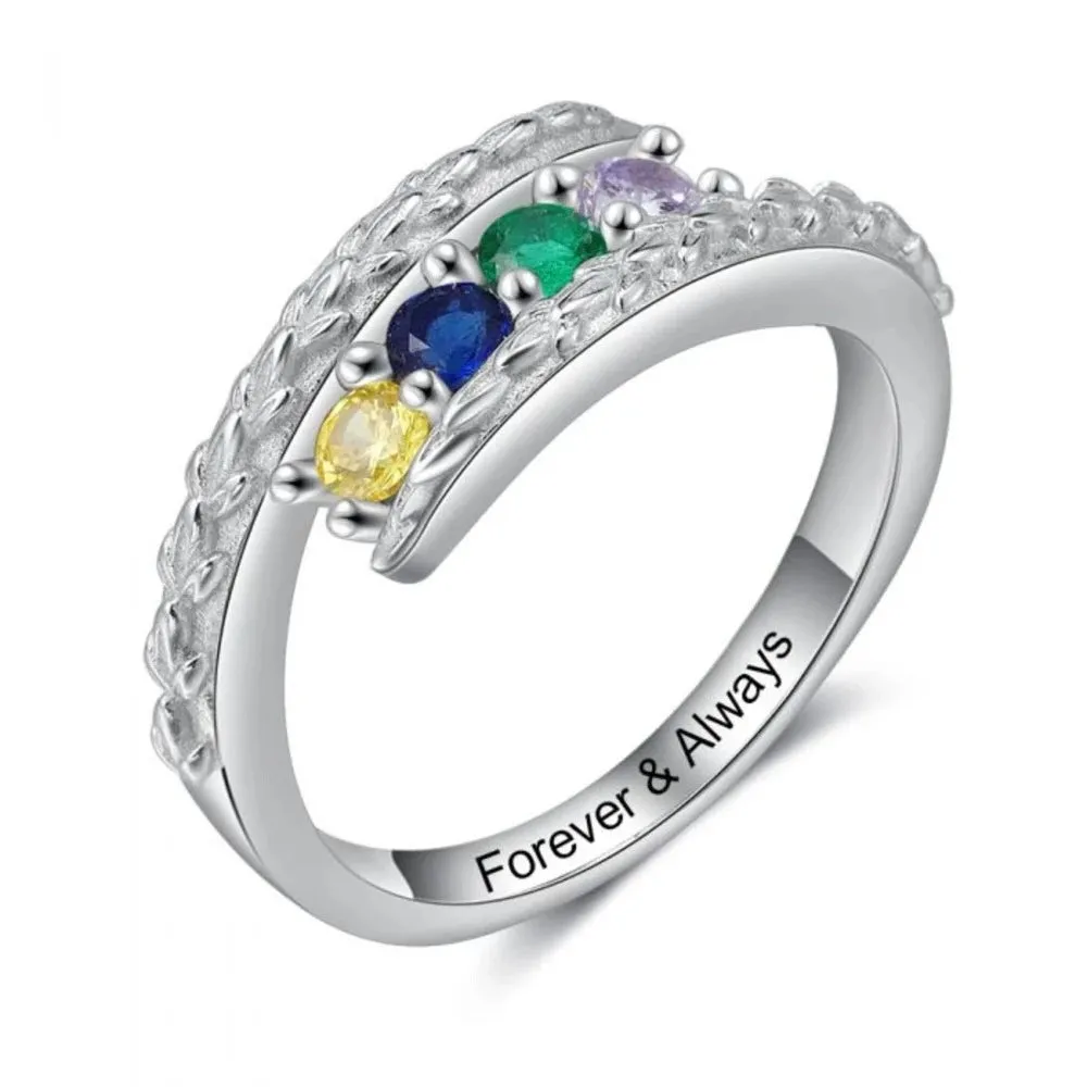 Personalized 4 Stones Engraving Mothers Rings