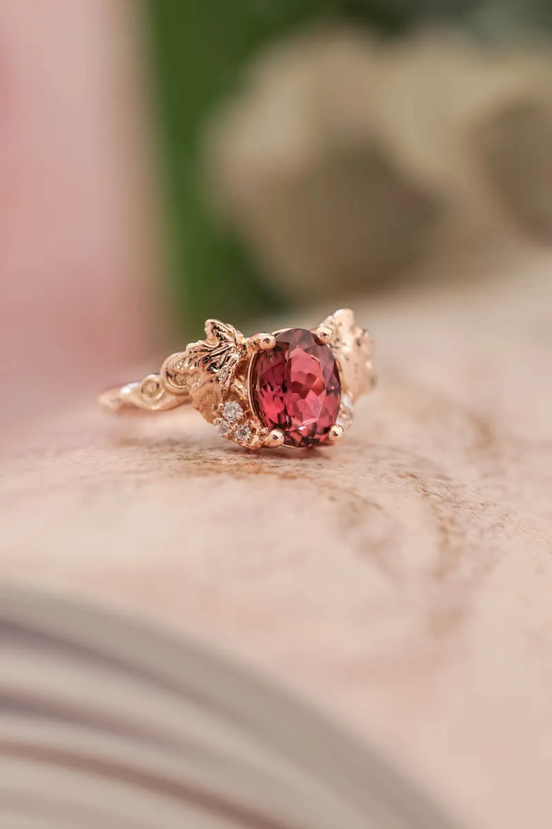 READY TO SHIP: Vineyard in 14K rose gold, oval pink natural tourmaline 8x6 mm, moissanites, RING SIZE 6 US