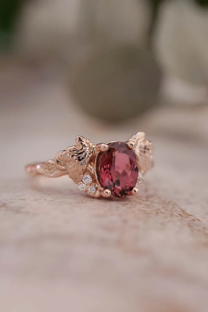 READY TO SHIP: Vineyard in 14K rose gold, oval pink natural tourmaline 8x6 mm, moissanites, RING SIZE 6 US