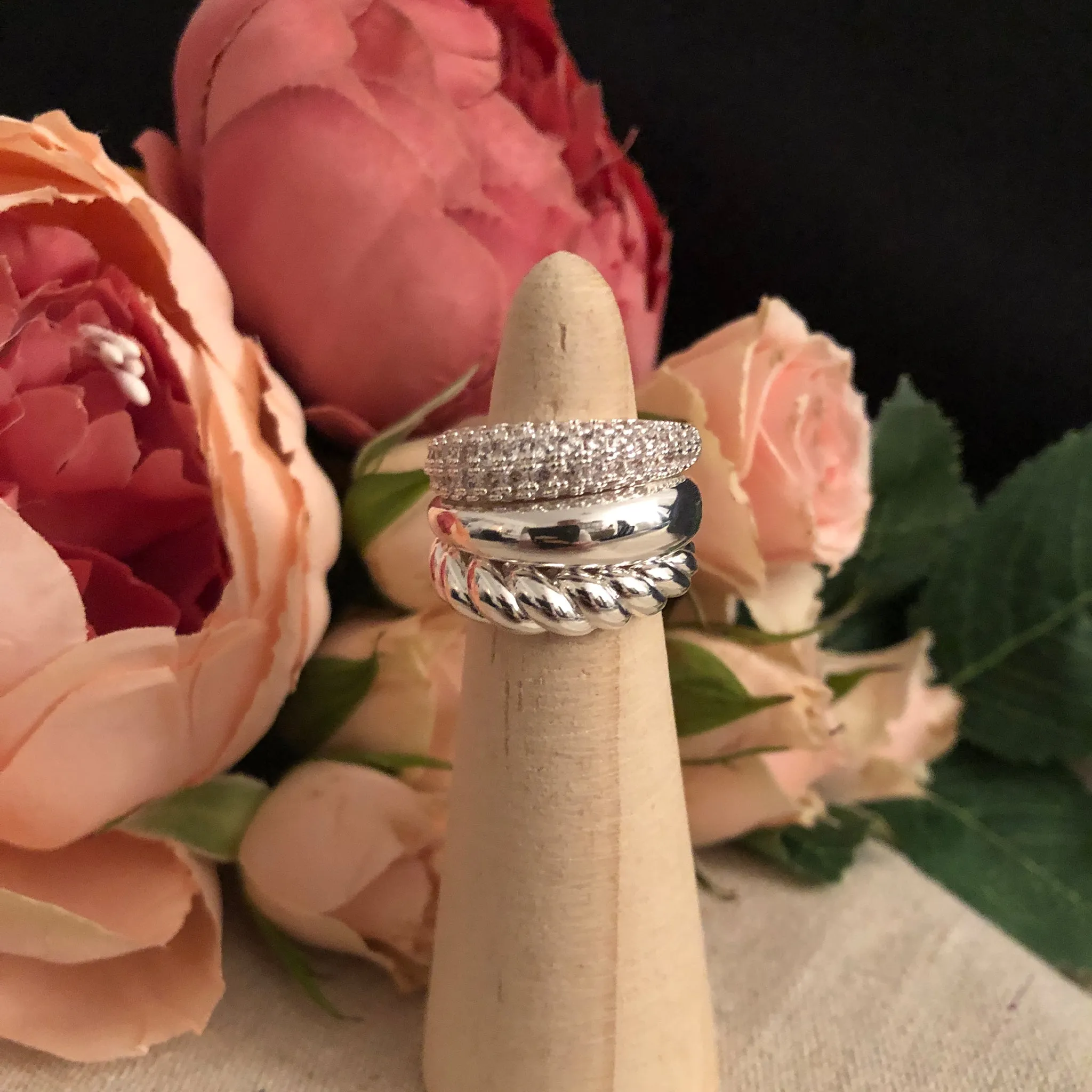 Set of Three- Dome Rings in Silver