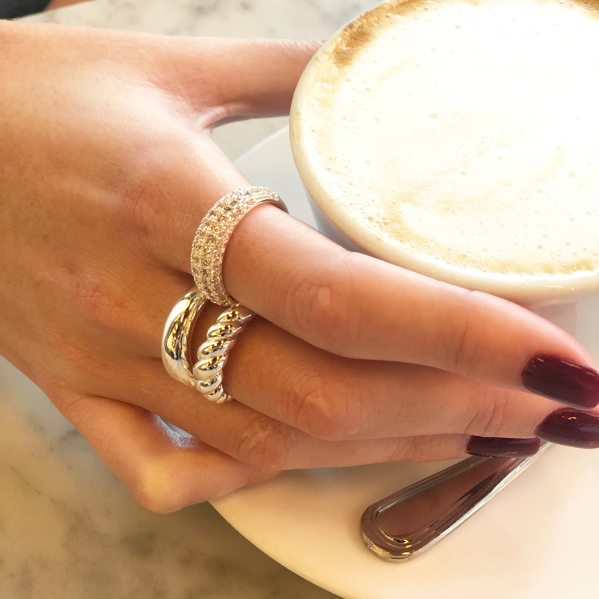 Set of Three- Dome Rings in Silver