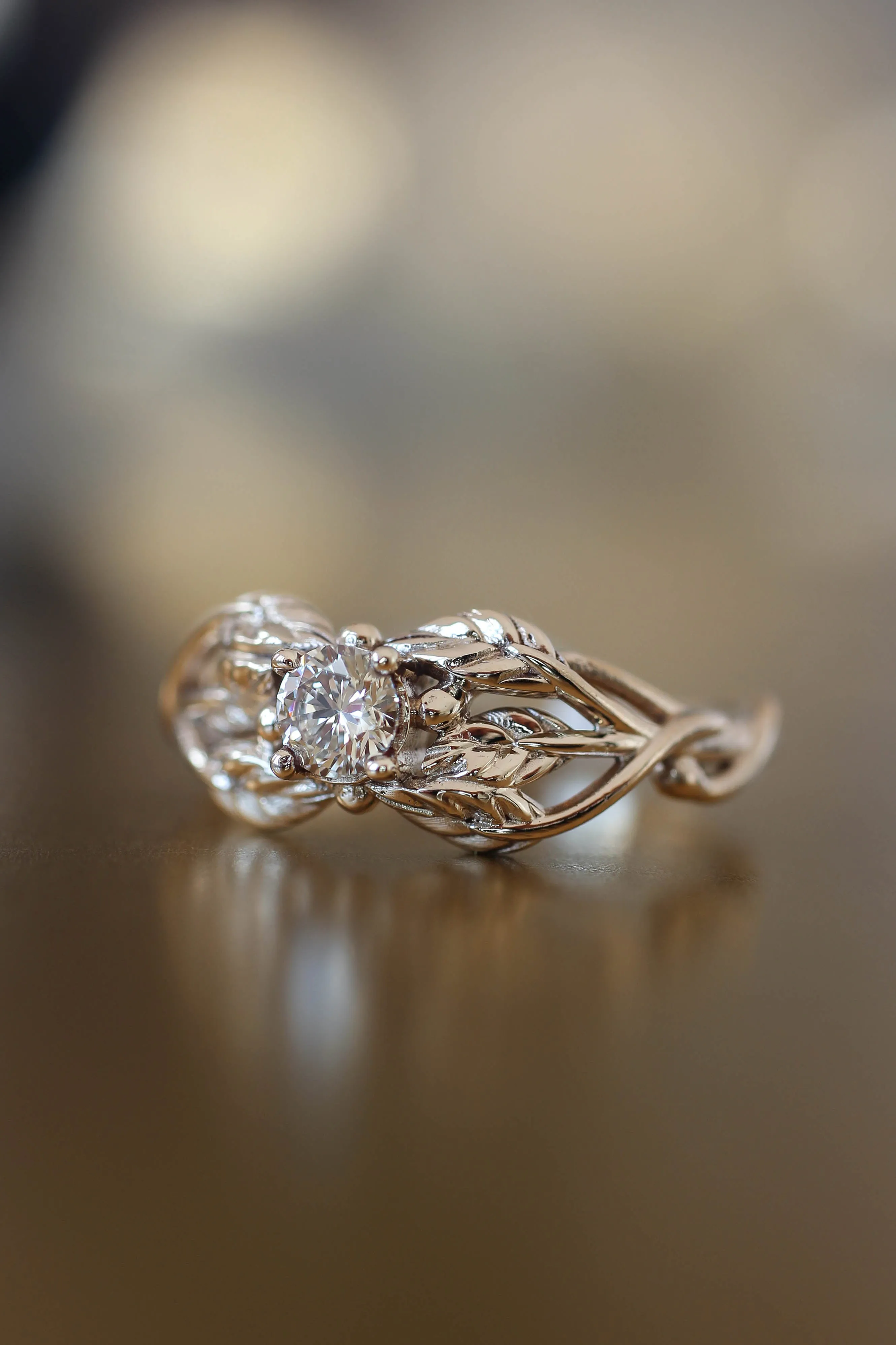 Tilia | leaf engagement ring setting, round 4 mm