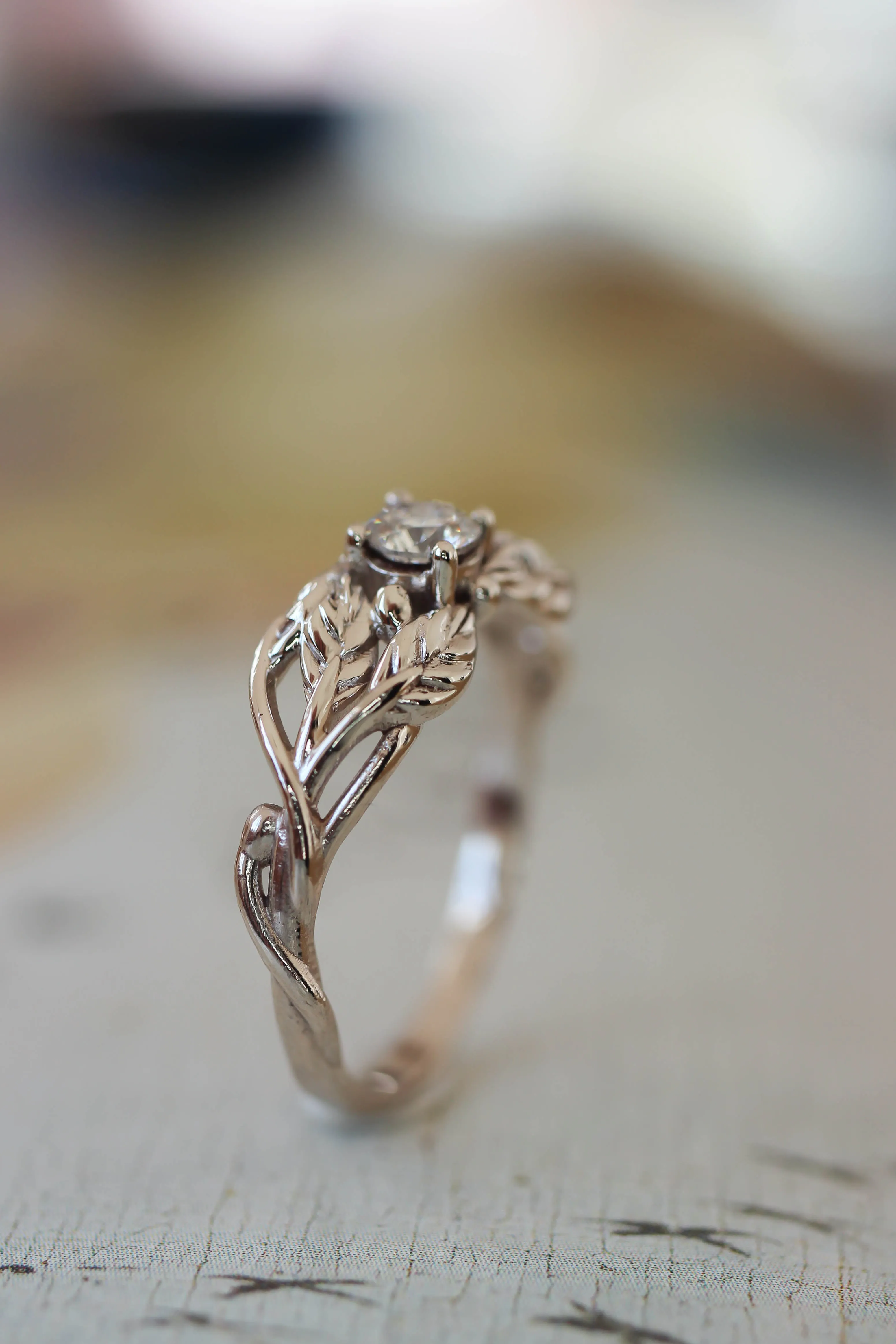 Tilia | leaf engagement ring setting, round 4 mm