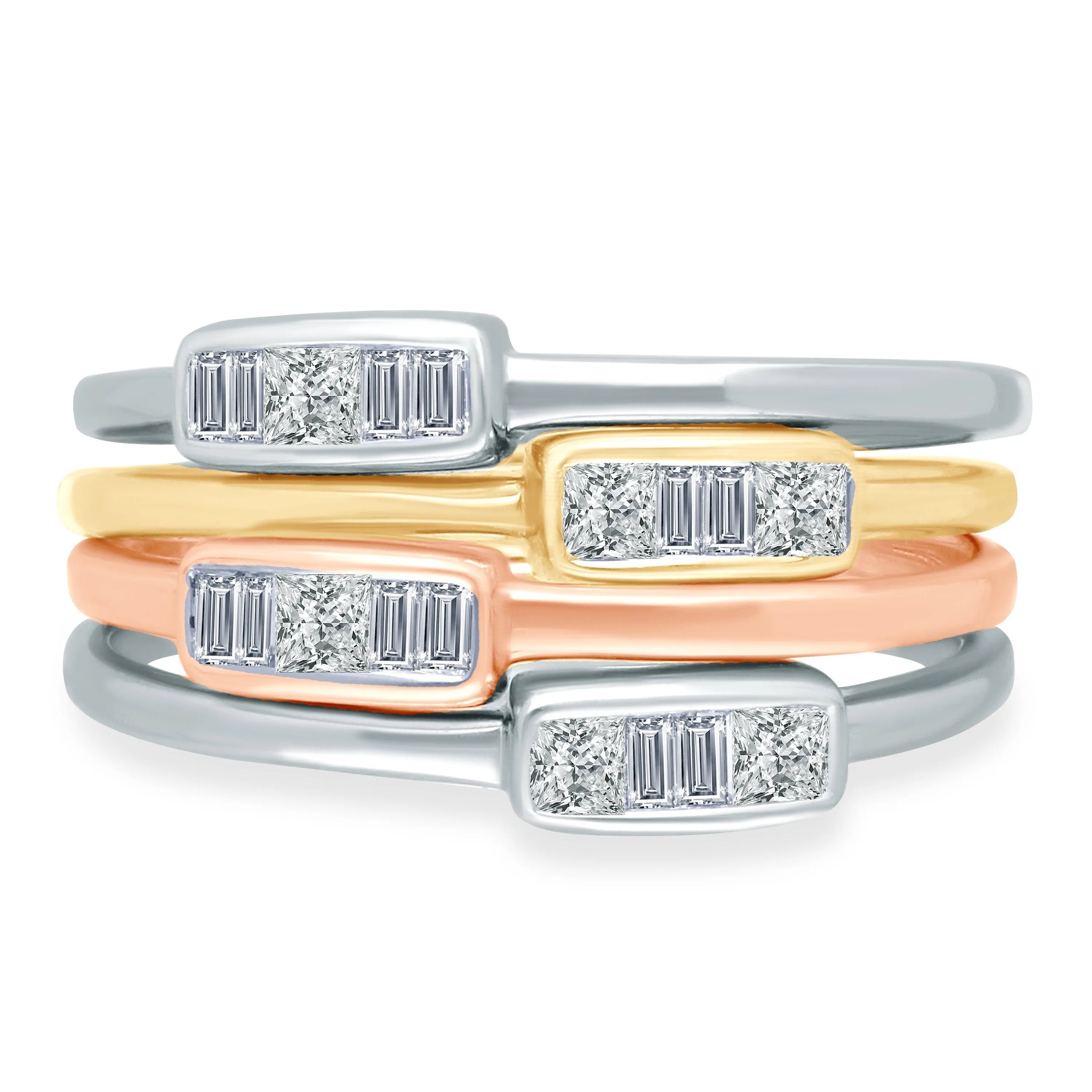 Tri Color Gold Diamond Legendary Stackable Rings