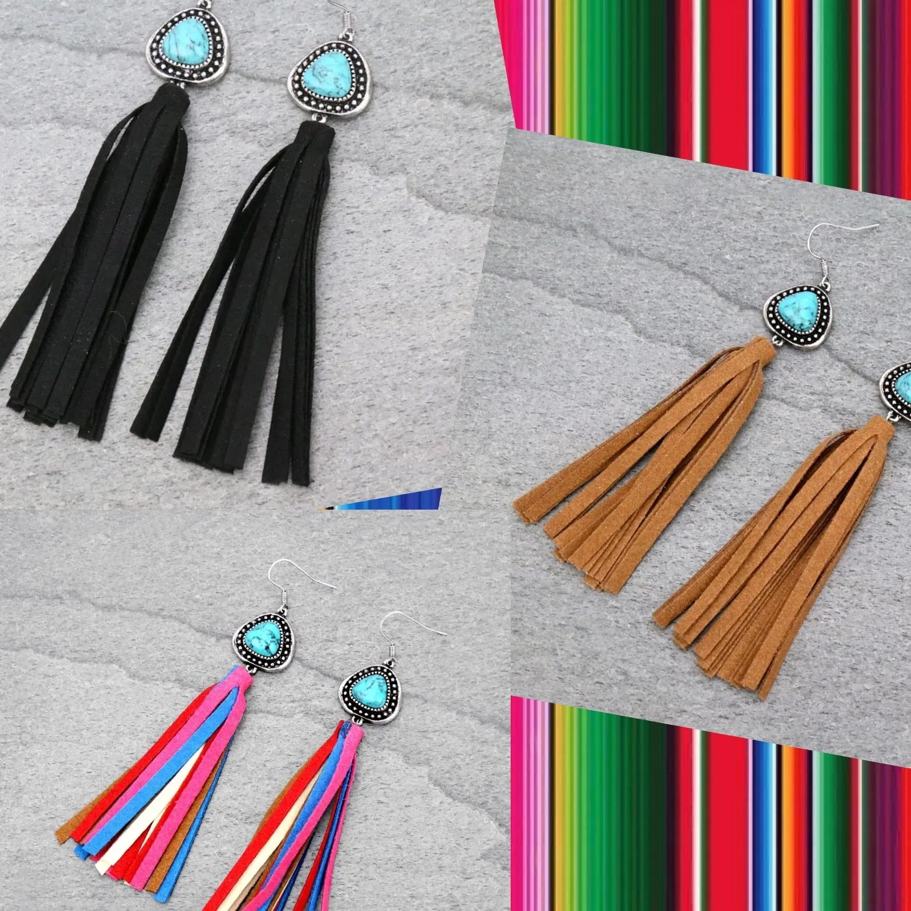 Here is an optimized title for the e-commerce product:

Handcrafted Turquoise Drop Earrings with Fringe Detailing – Boho Chic Statement Jewelry