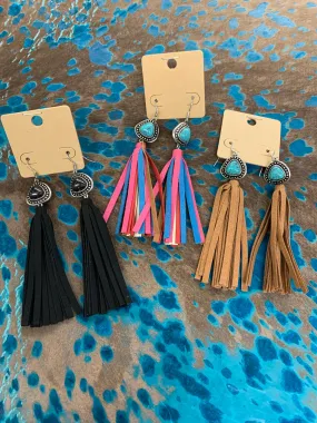 Here is an optimized title for the e-commerce product:

Handcrafted Turquoise Drop Earrings with Fringe Detailing – Boho Chic Statement Jewelry