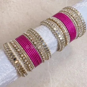 Urvi Mirror Bangle Set - Magenta