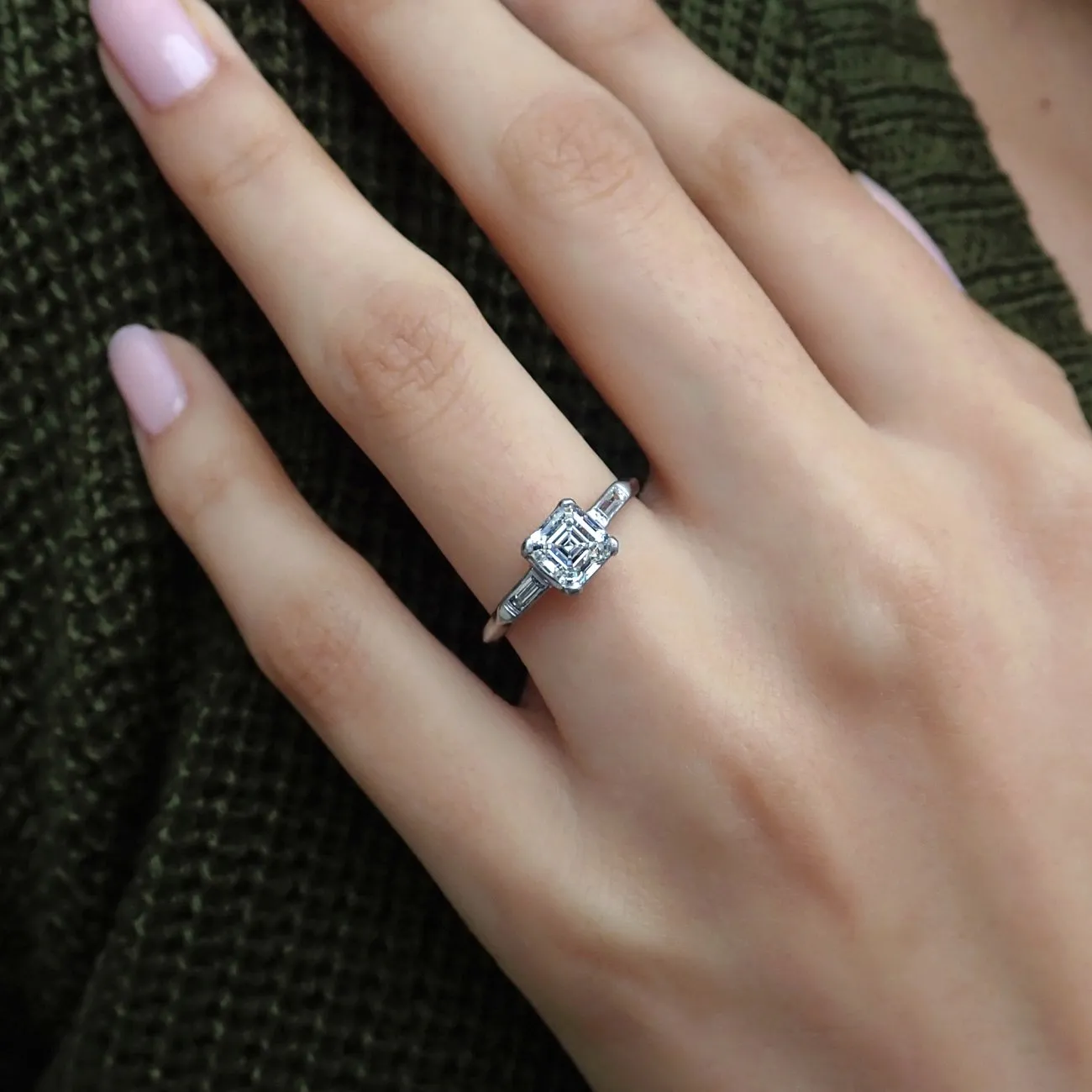 Vintage Asscher Cut Diamond Engagement Ring, 1.02ct.