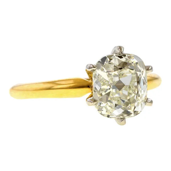 Vintage Solitaire Engagement Ring, Cushion Cut 2.36ct.