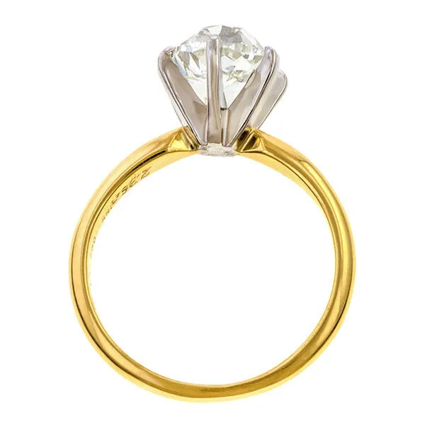 Vintage Solitaire Engagement Ring, Cushion Cut 2.36ct.