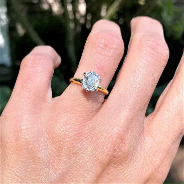 Vintage Solitaire Engagement Ring, Cushion Cut 2.36ct.